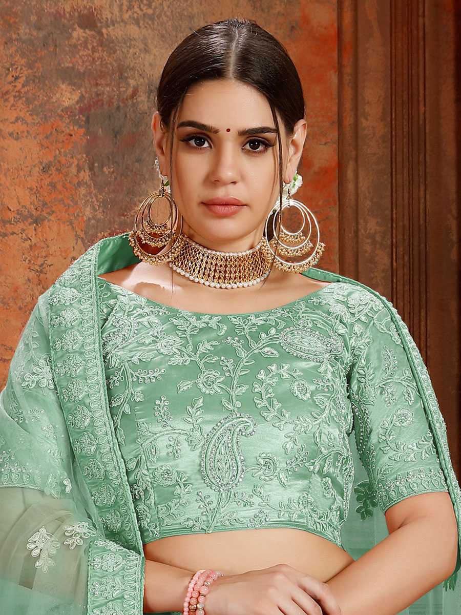 Celadon Green Net Embroidered Wedding Lehenga Choli