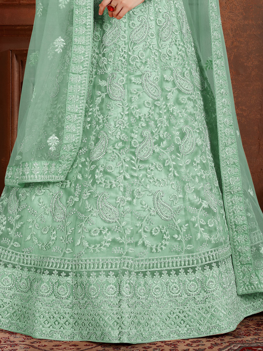 Celadon Green Net Embroidered Wedding Lehenga Choli