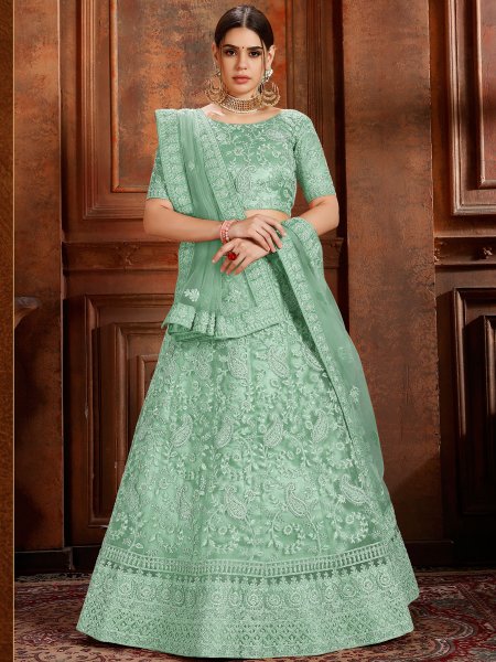 Celadon Green Net Embroidered Wedding Lehenga Choli