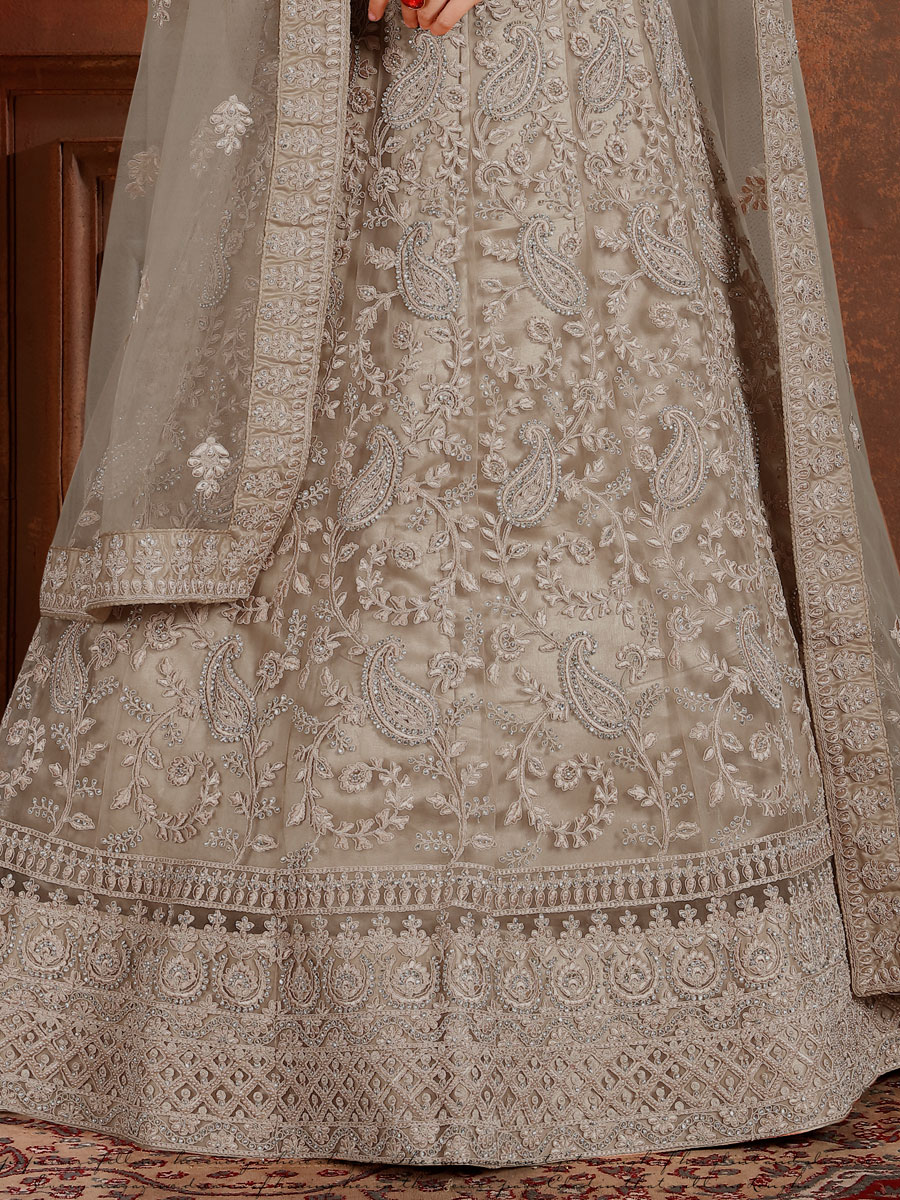 Gray Net Embroidered Wedding Lehenga Choli