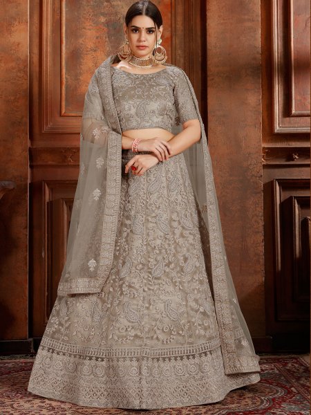 Gray Net Embroidered Wedding Lehenga Choli