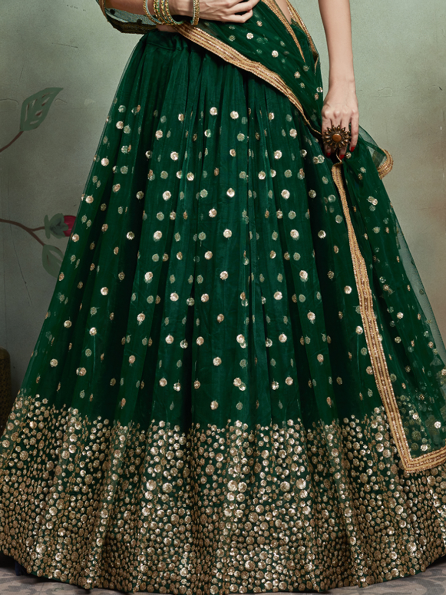 Myrtle Green Net Embroidered Party Lehenga Choli