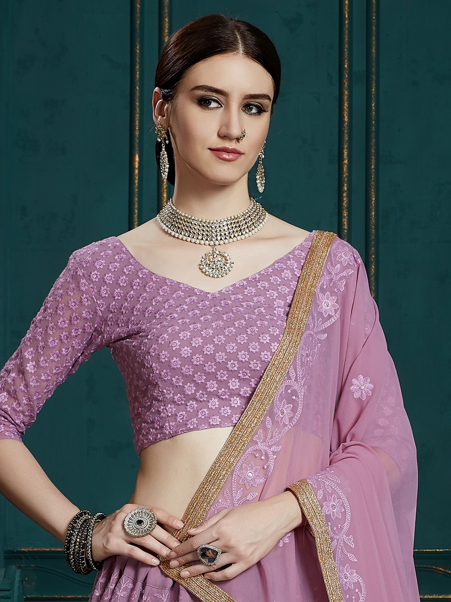 Amethyst Violet Faux Georgette Embroidered Party Lehenga Choli