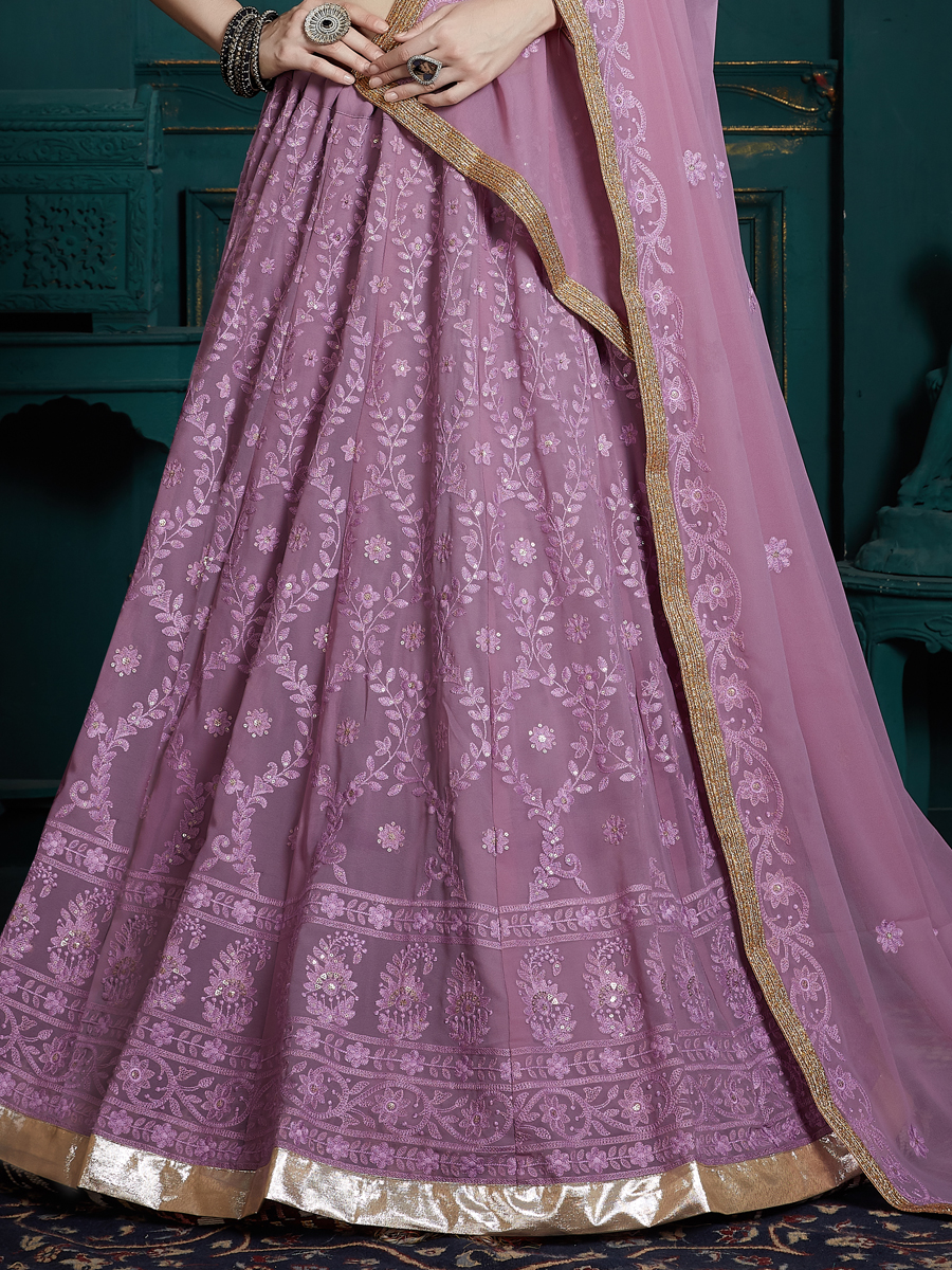 Amethyst Violet Faux Georgette Embroidered Party Lehenga Choli