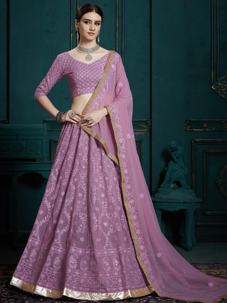 Amethyst Violet Faux Georgette Embroidered Party Lehenga Choli