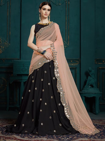 Black Faux Georgette Embroidered Party Lehenga Choli