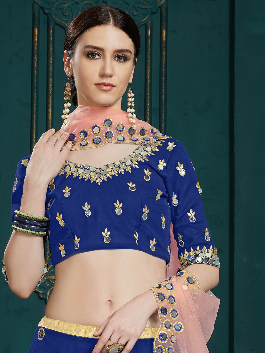Navy Blue Faux Georgette Embroidered Party Lehenga Choli