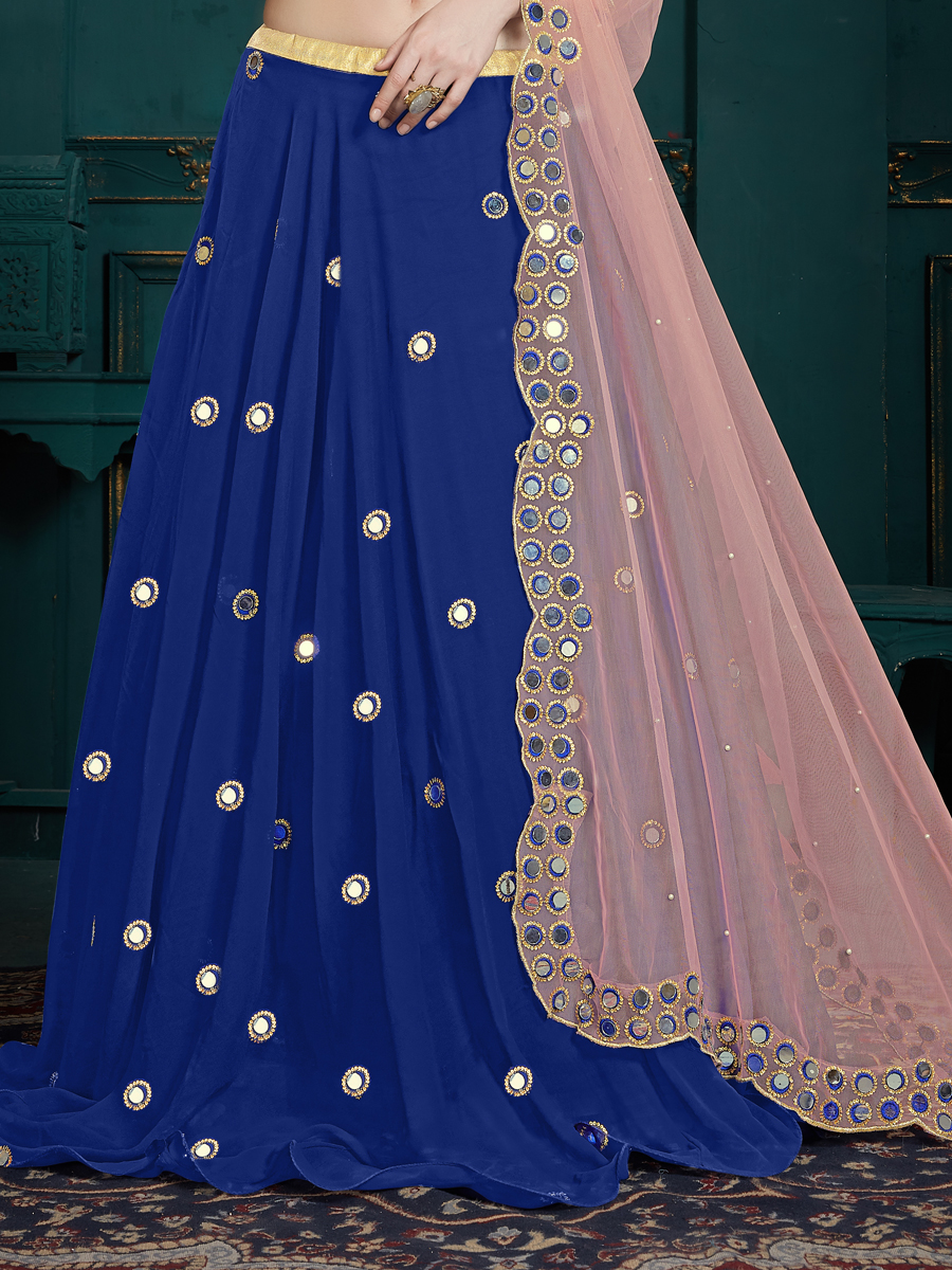 Navy Blue Faux Georgette Embroidered Party Lehenga Choli