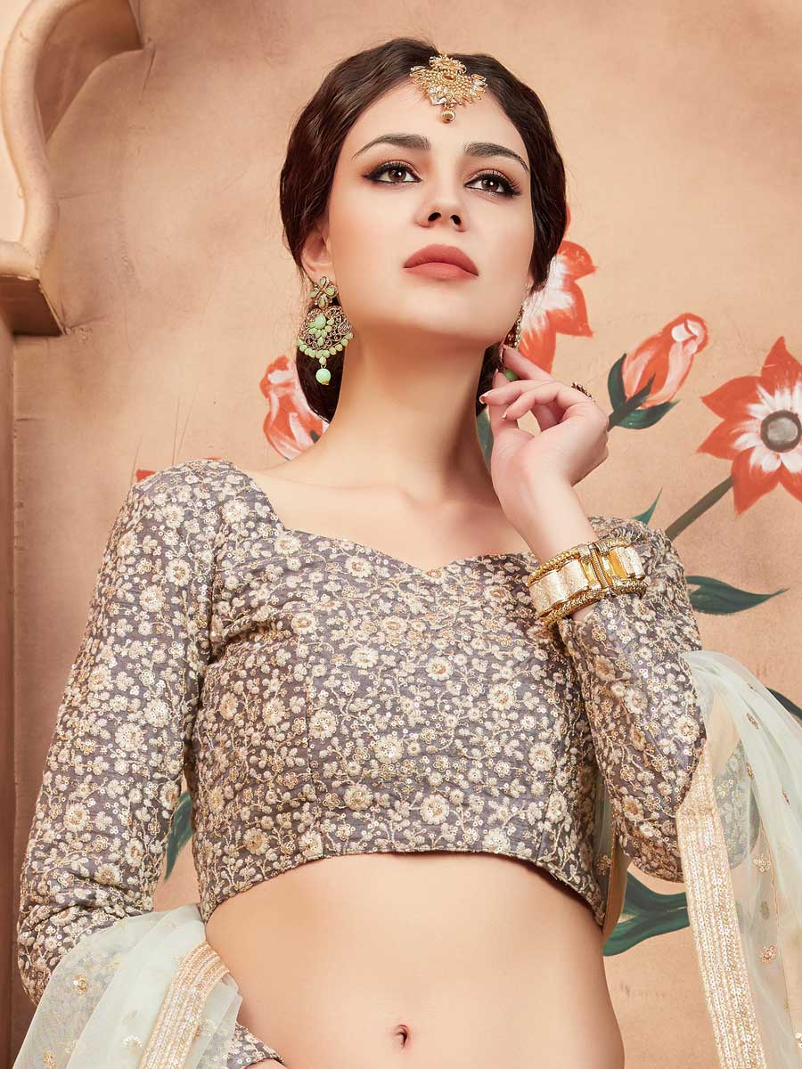 Alice Blue Net Party Embroidered Lehenga Choli