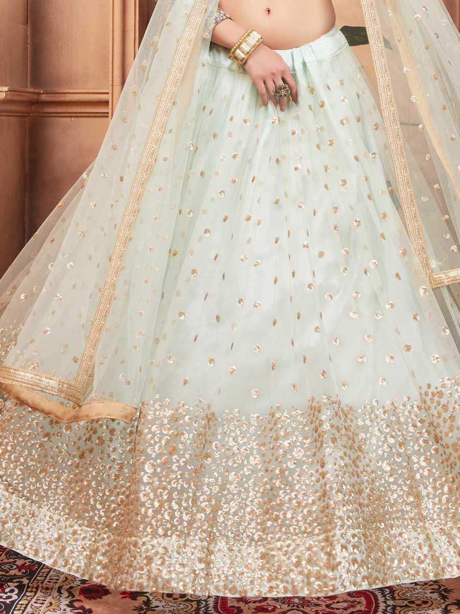 Alice Blue Net Party Embroidered Lehenga Choli