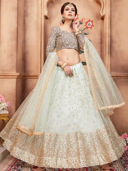 Alice Blue Net Party Embroidered Lehenga Choli