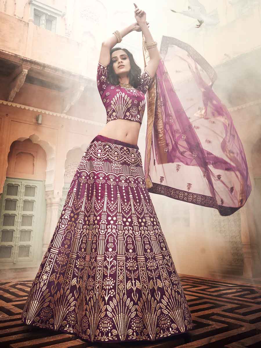 Wine Red Art Silk Embroidered Wedding Lehenga Choli