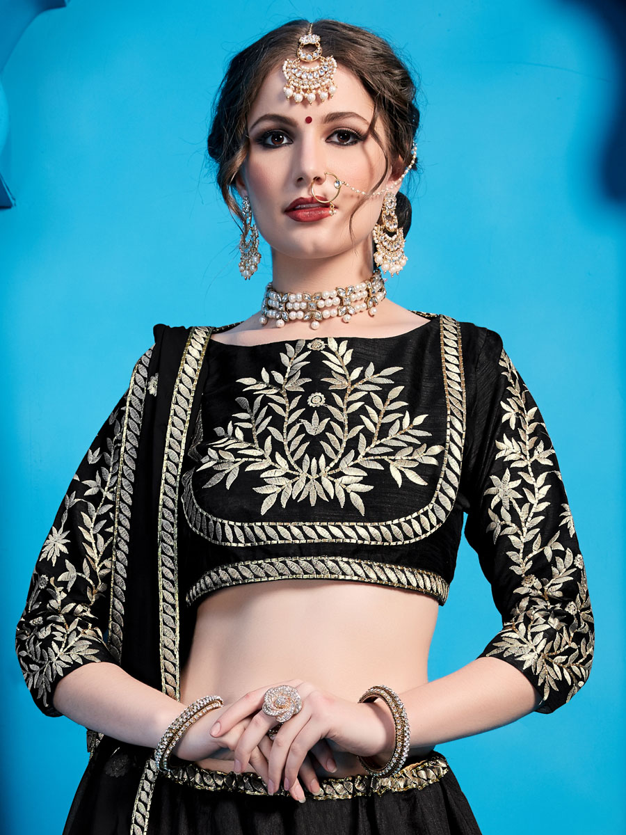 Black Art Silk Embroidered Party Lehenga Choli