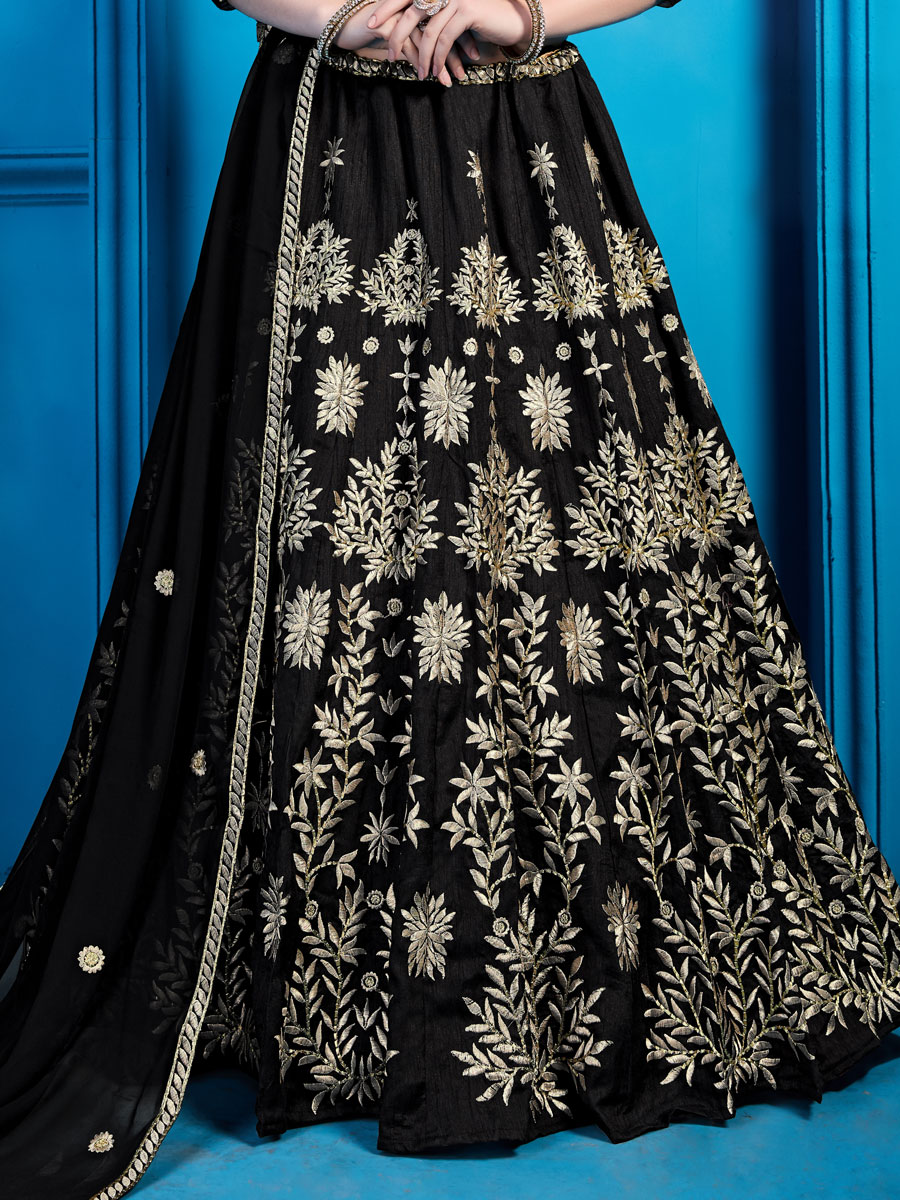 Black Art Silk Embroidered Party Lehenga Choli