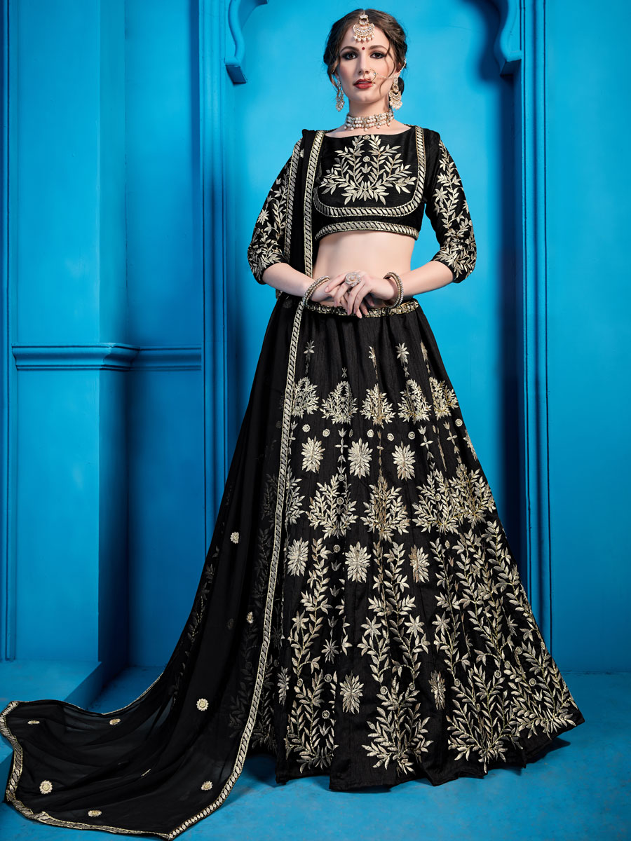 Black Art Silk Embroidered Party Lehenga Choli
