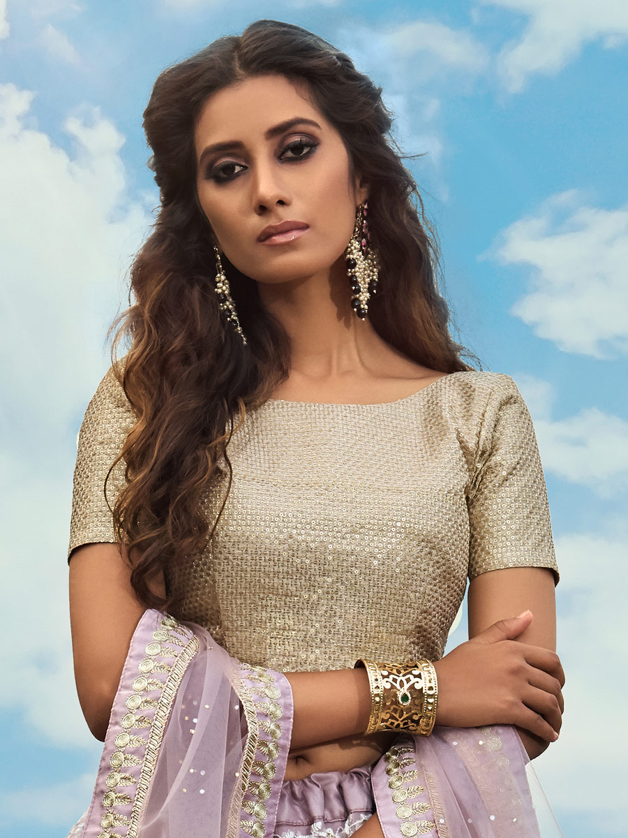 Lilac Violet Net Embroidered Festival Lehenga Choli