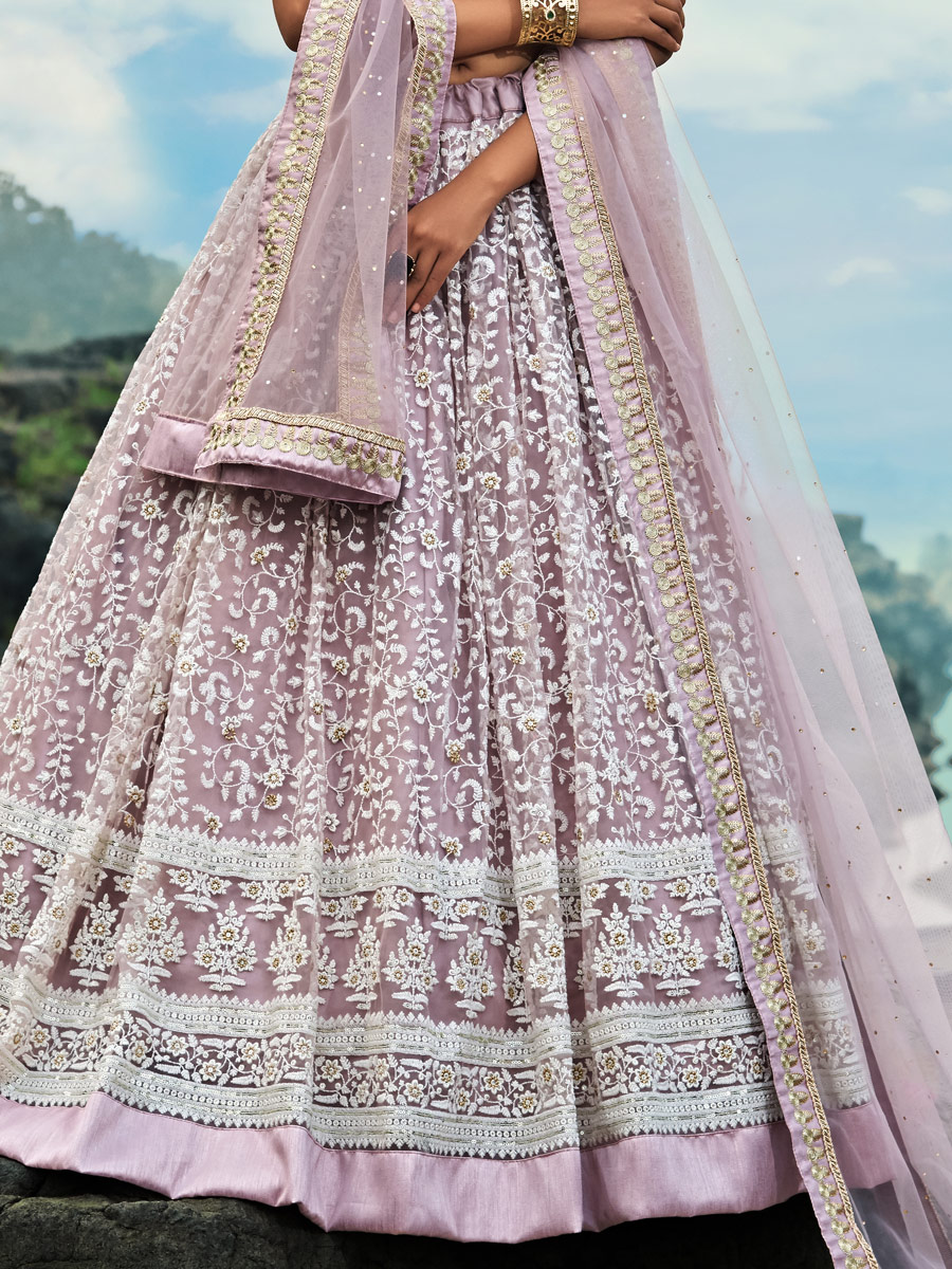 Lilac Violet Net Embroidered Festival Lehenga Choli