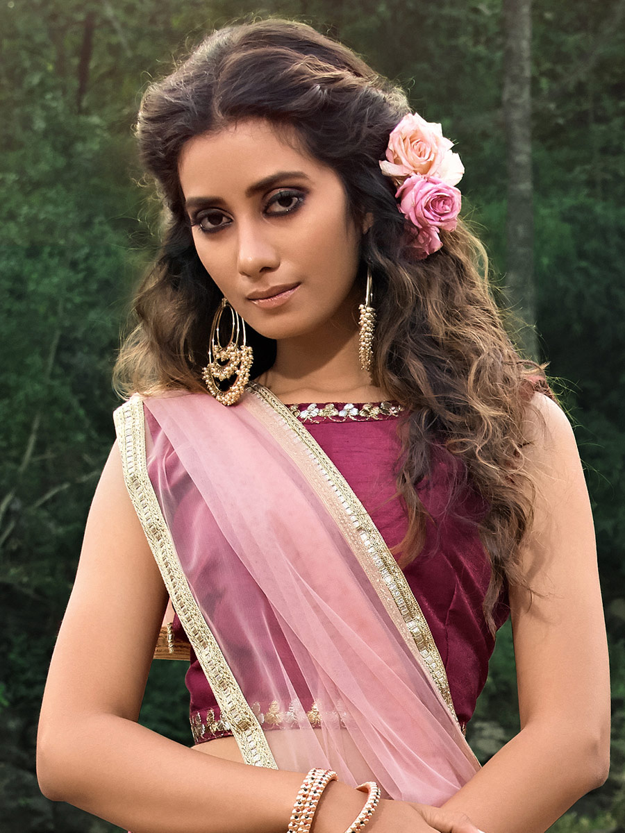 Light Pink Net Embroidered Festival Lehenga Choli