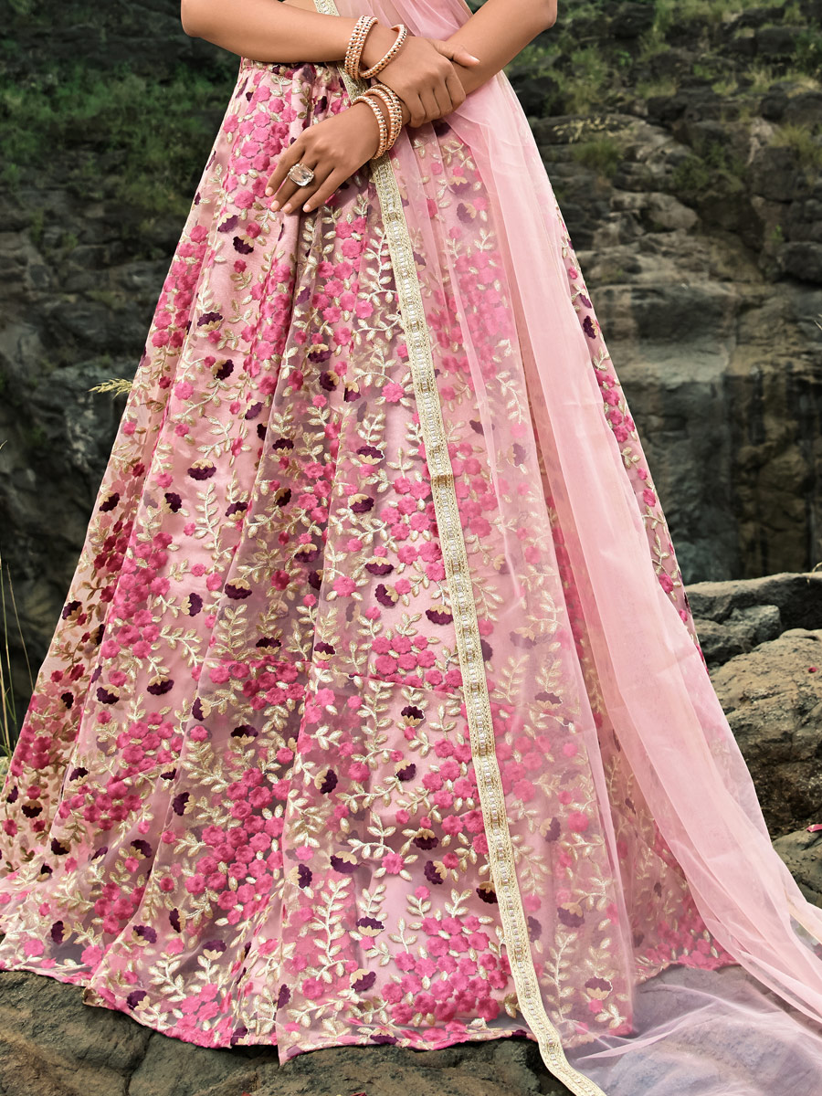 Light Pink Net Embroidered Festival Lehenga Choli