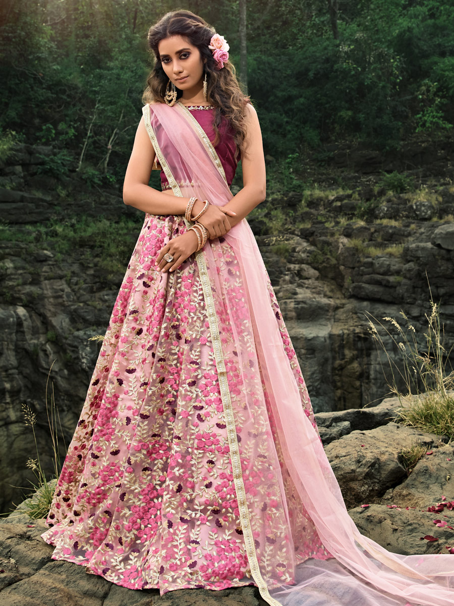 Light Pink Net Embroidered Festival Lehenga Choli