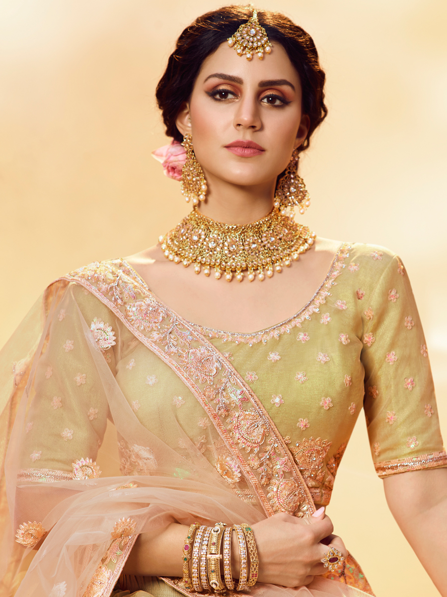 Golden Yellow Gota Silk Embroidered Bridal Lehenga Choli