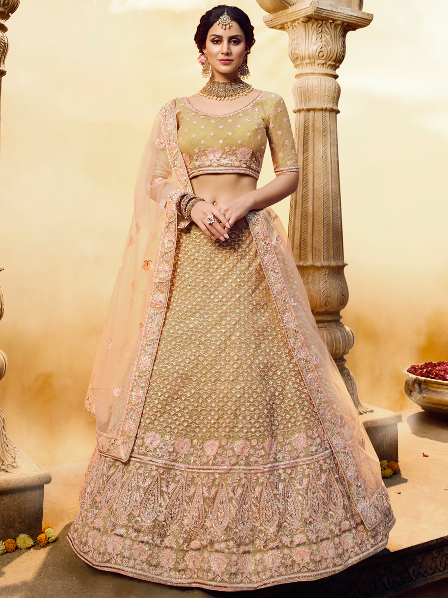Golden Yellow Gota Silk Embroidered Bridal Lehenga Choli