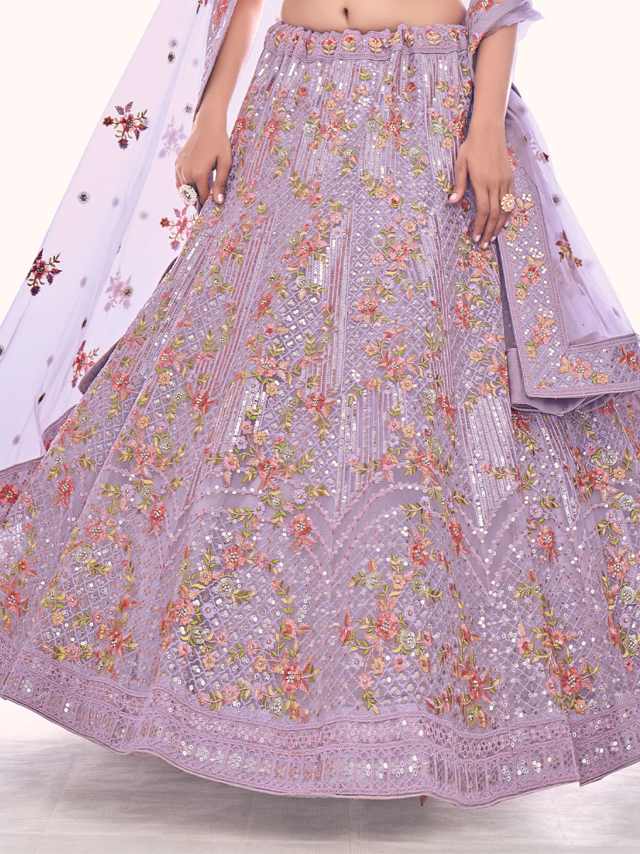 Lilac Soft Net Embroidered Bridal Wedding Heavy Border Lehenga Choli