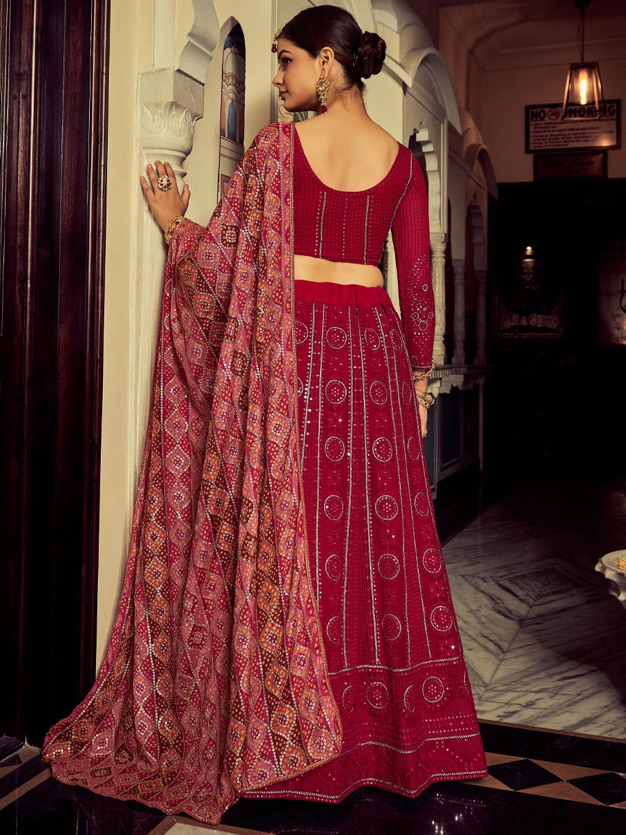 Pink Georgette Embroidered Wedding Festival Circular Lehenga Choli