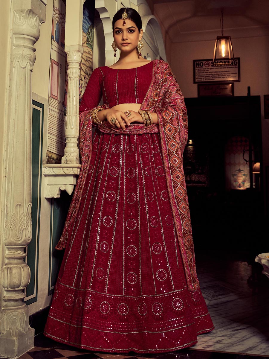 Pink Georgette Embroidered Wedding Festival Circular Lehenga Choli