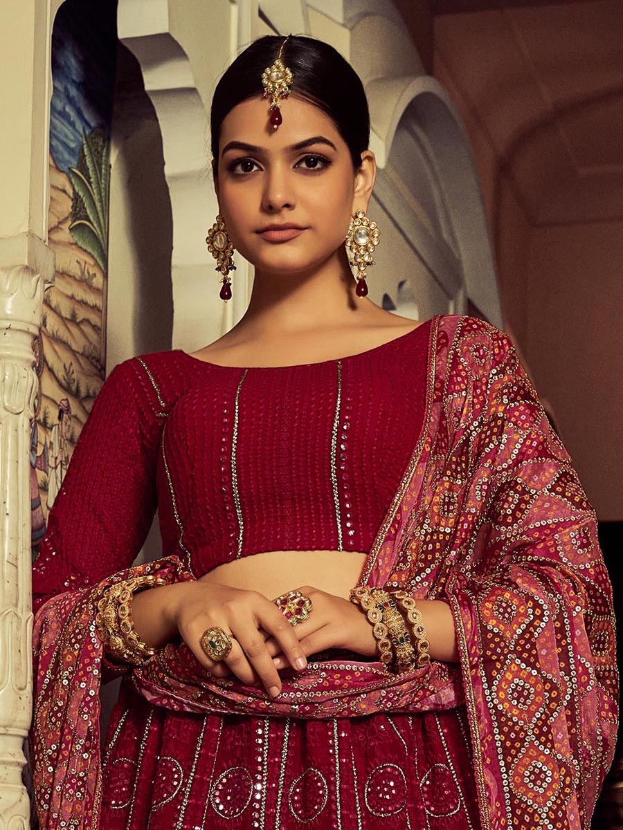 Pink Georgette Embroidered Wedding Festival Circular Lehenga Choli