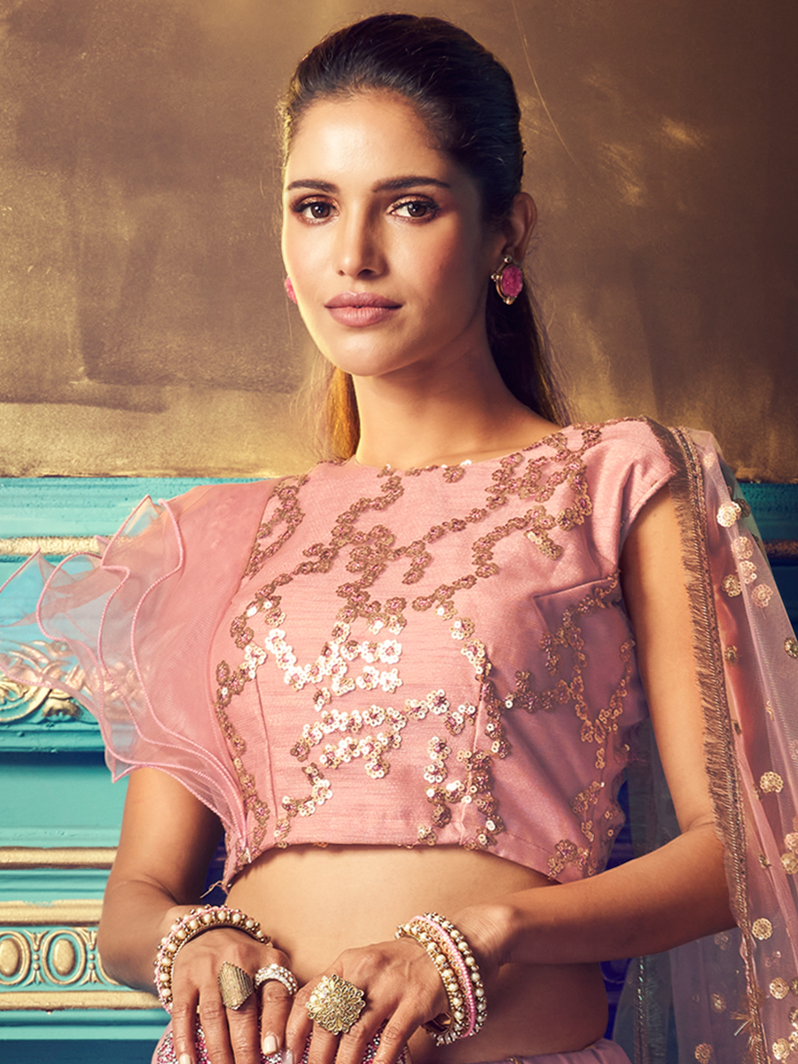 Light Purple Net Embroidered Festival Lehenga Choli