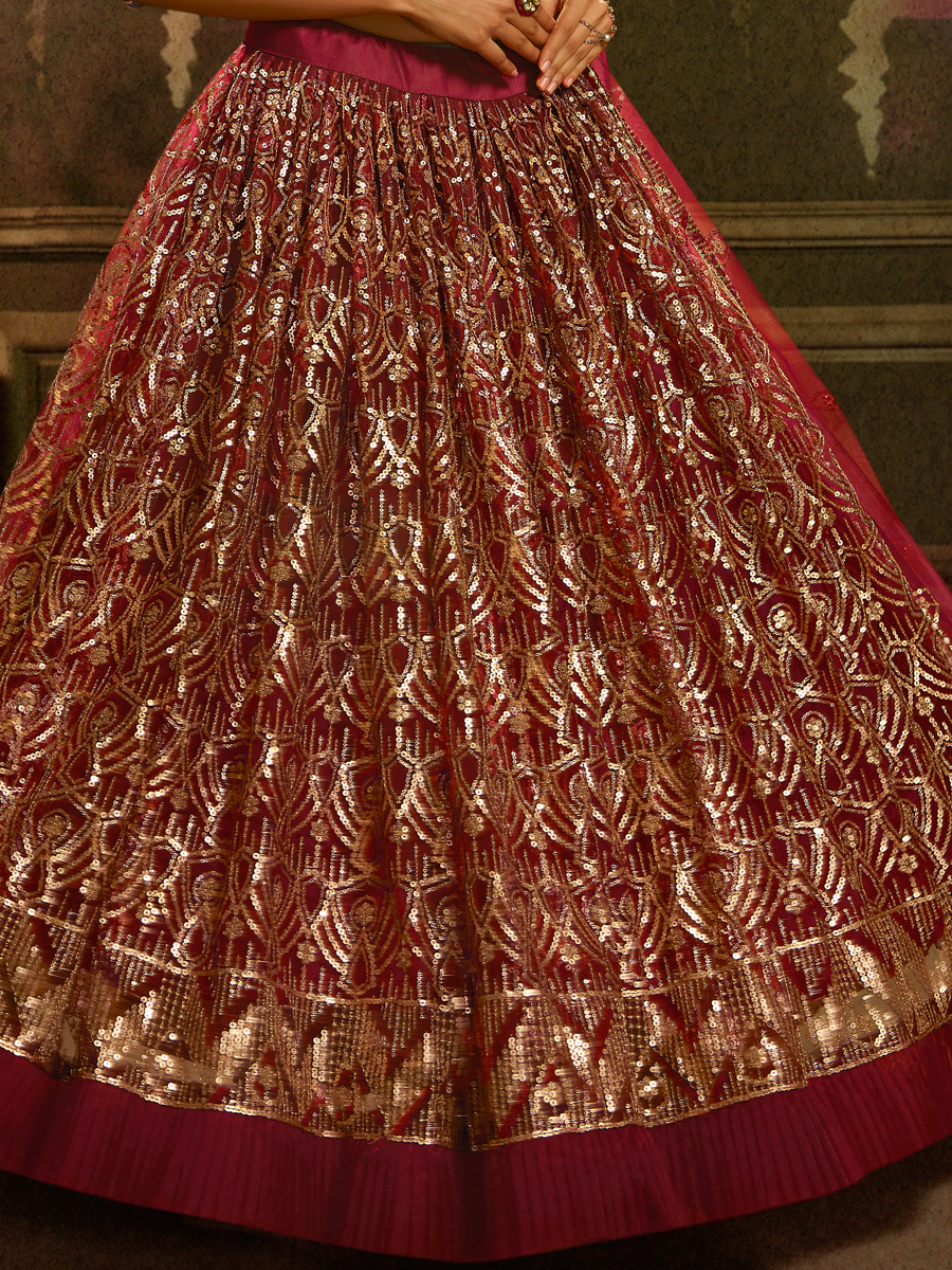 Maroon Net Embroidered Party Lehenga Choli