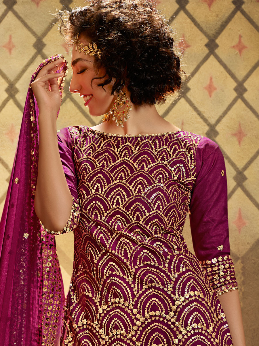 Byzantium Purple Net Embroidered Festival Sharara Pant Kameez