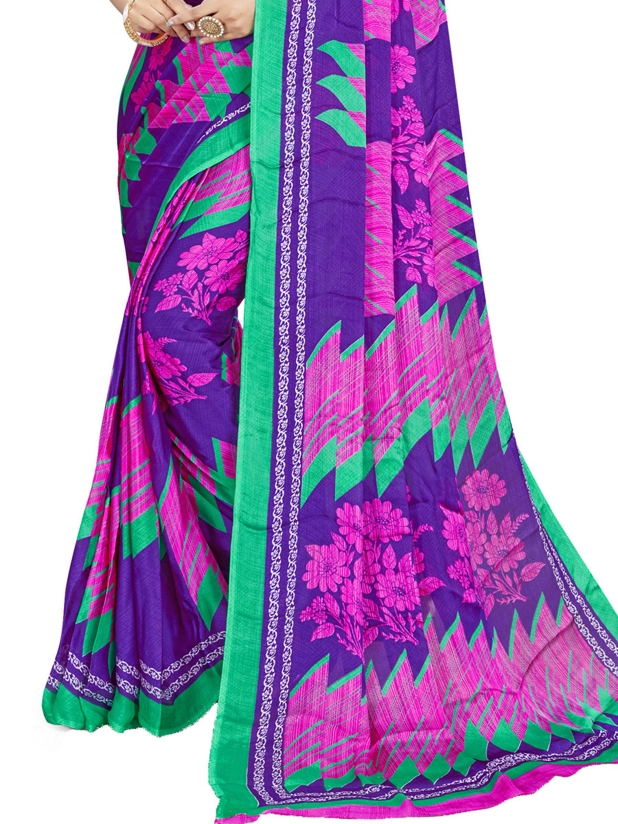Purple and Rose pInk Crepe Silk Printed Casual Saree