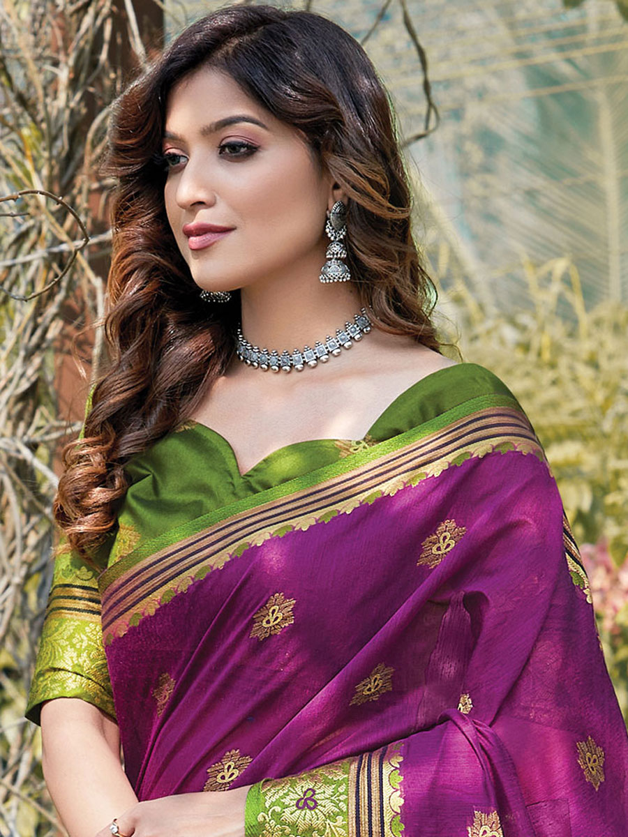 Purple Cotton Handwoven Festival Saree