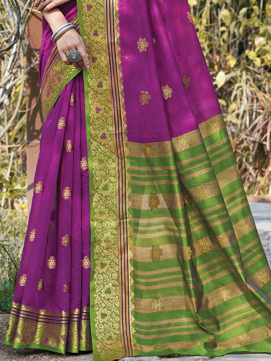 Purple Cotton Handwoven Festival Saree