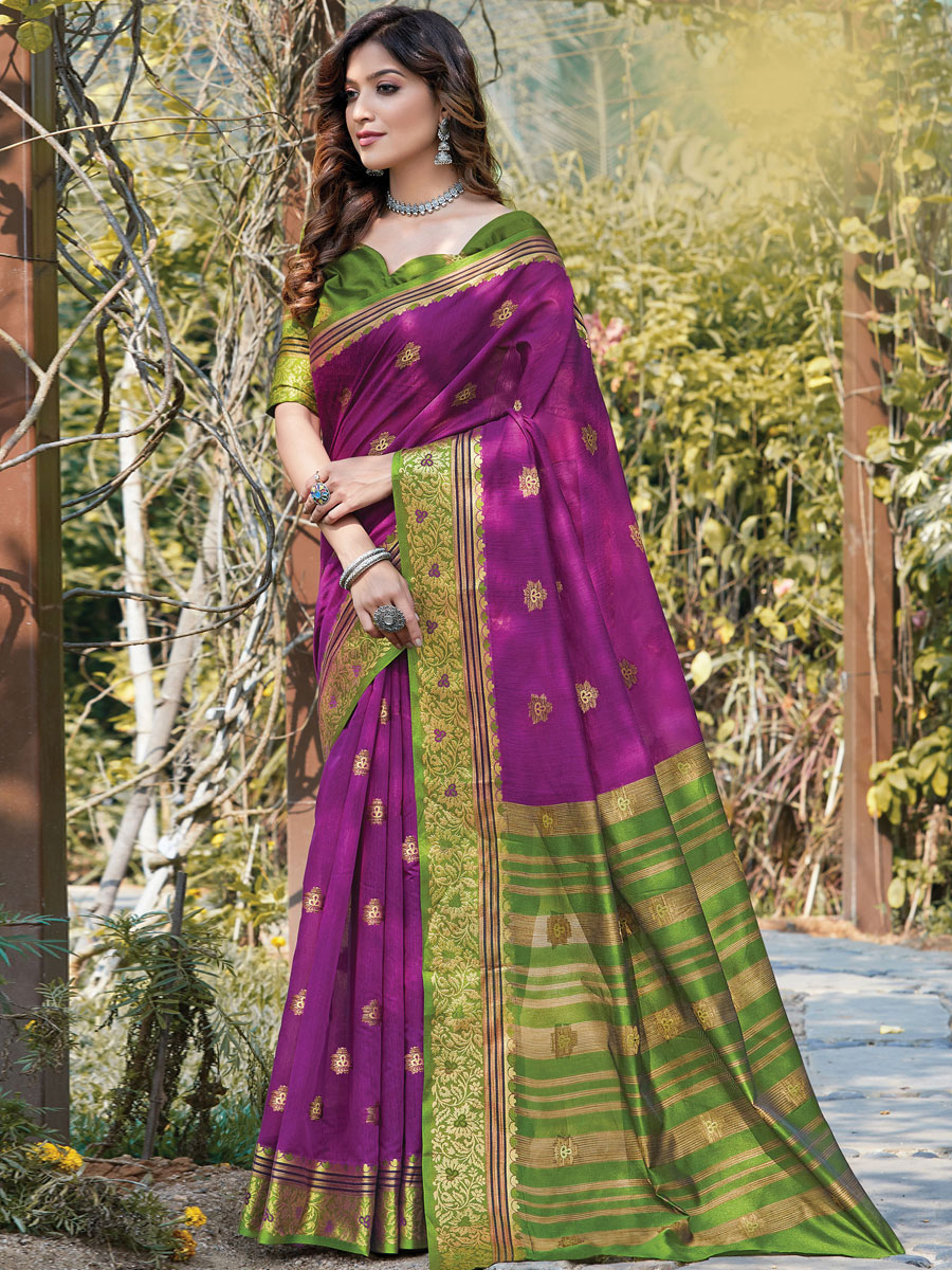 Purple Cotton Handwoven Festival Saree