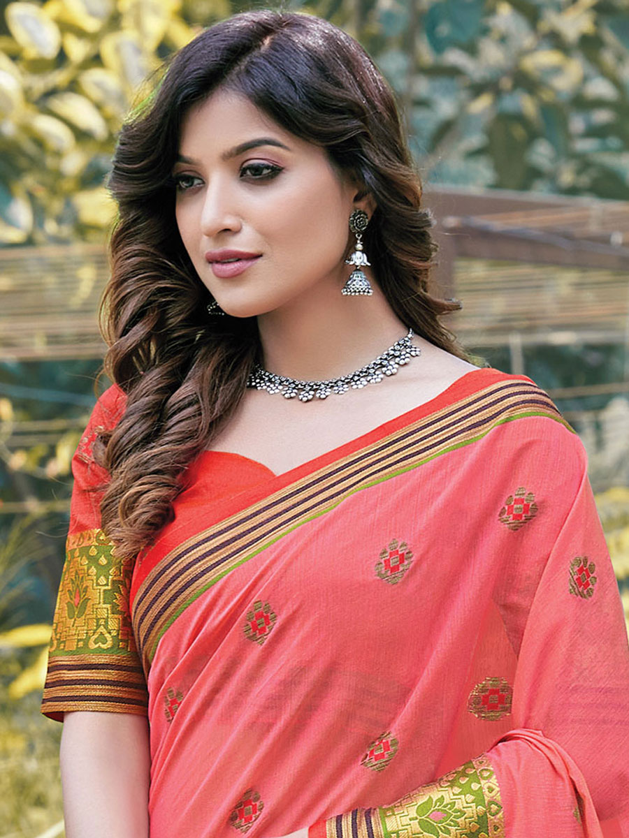 Brink Pink Cotton Handwoven Festival Saree