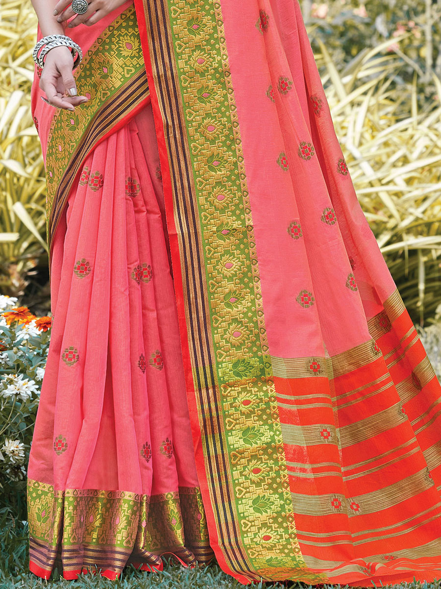 Brink Pink Cotton Handwoven Festival Saree