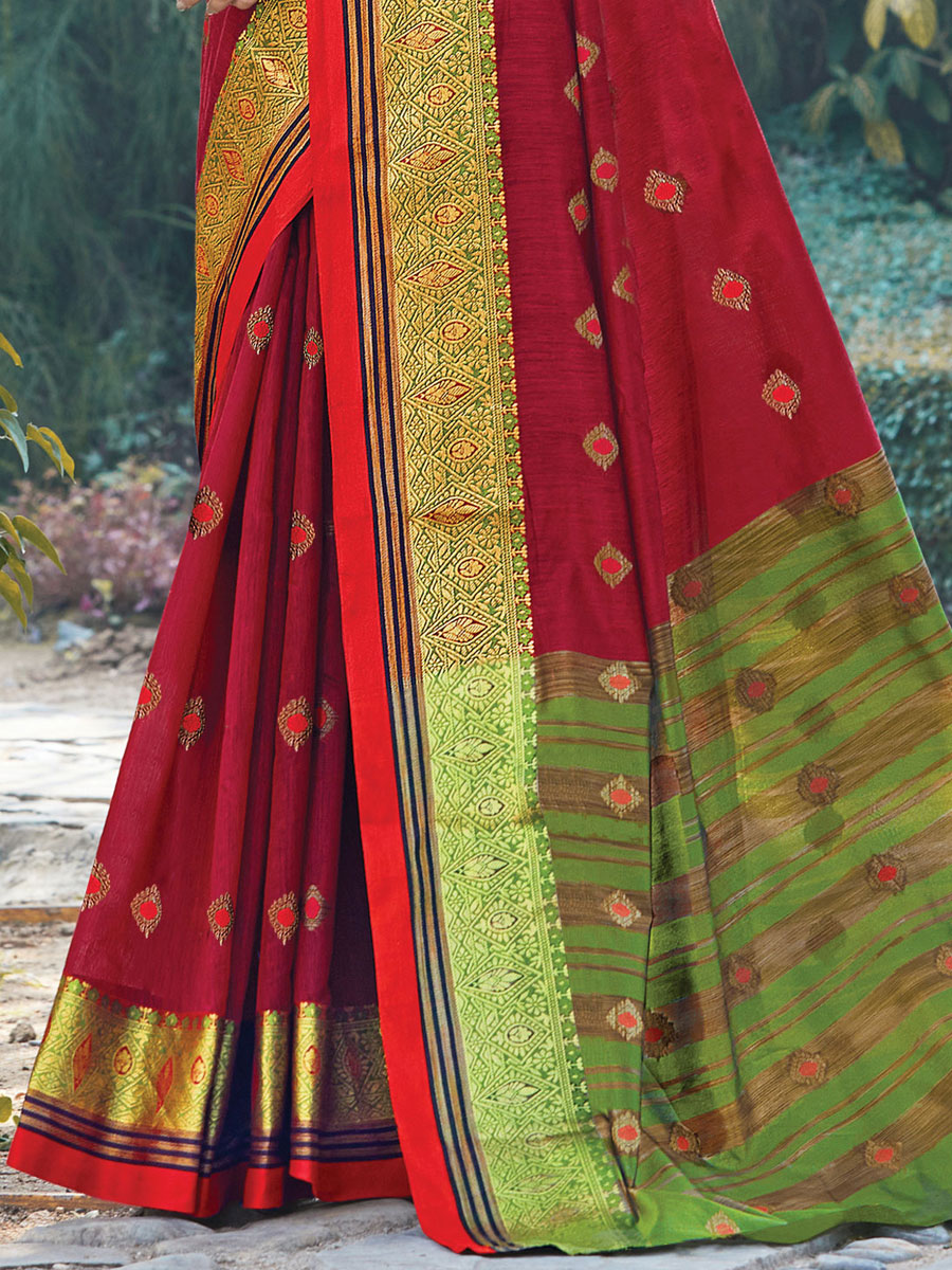 Maroon Cotton Handwoven Festival Saree