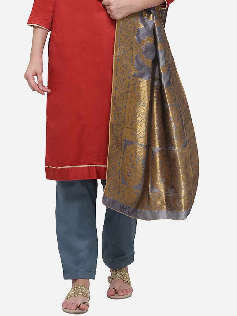 Rose Madder Red Silk Embroidered Party Pant Kameez