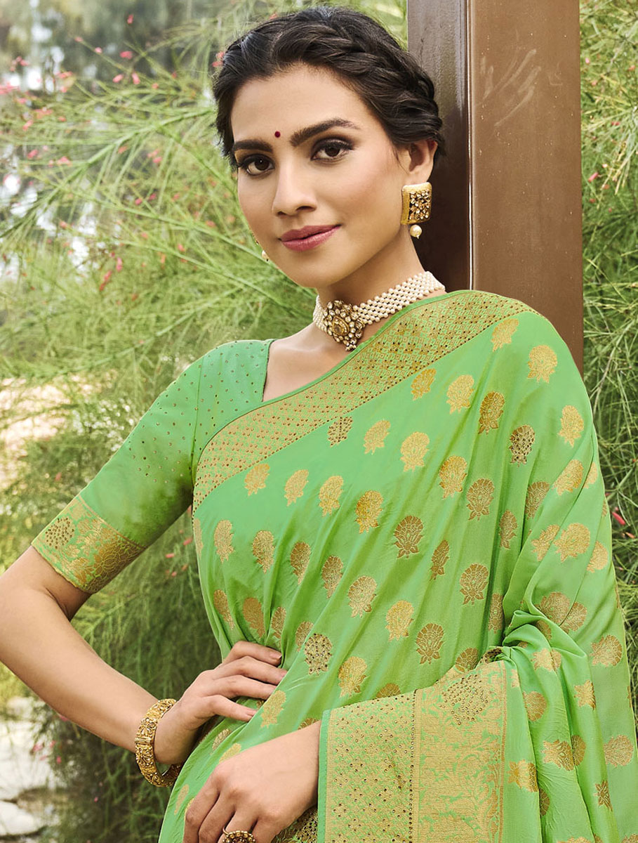 Parrot Green Silk Handwoven Festival Saree