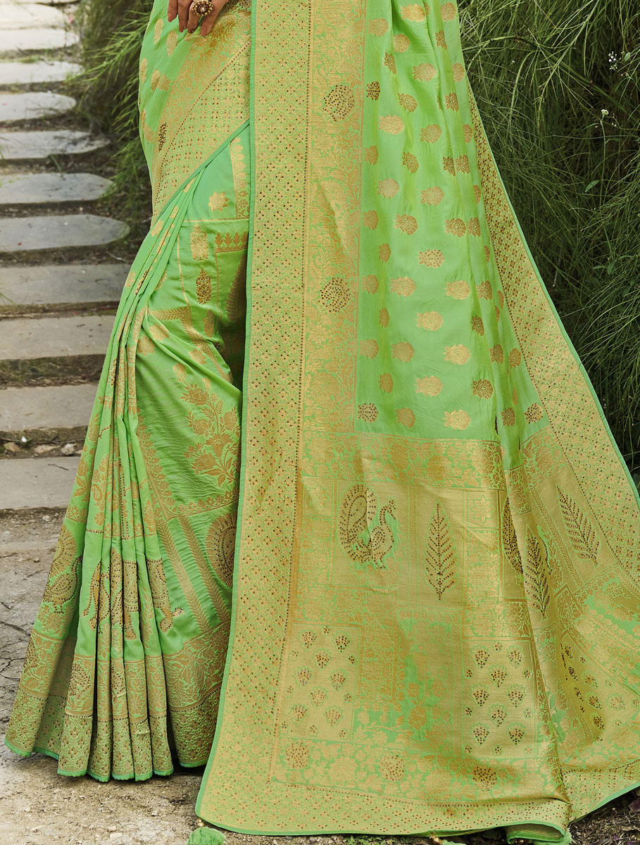Parrot Green Silk Handwoven Festival Saree