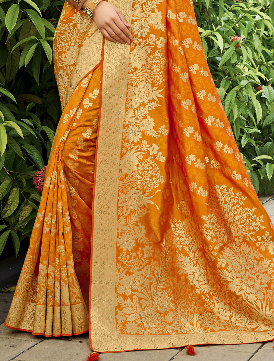 Pumpkin Orange Silk Handwoven Festival Saree