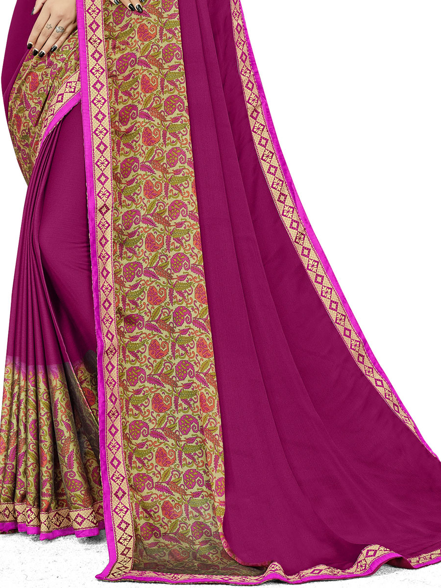 Magenta Pink Rangoli Silk Printed Festival Saree