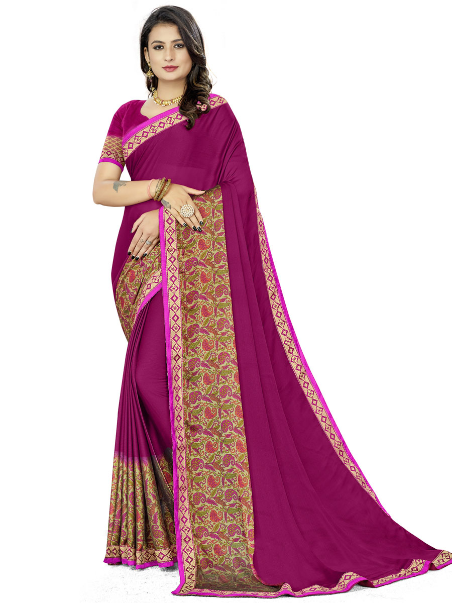 Magenta Pink Rangoli Silk Printed Festival Saree