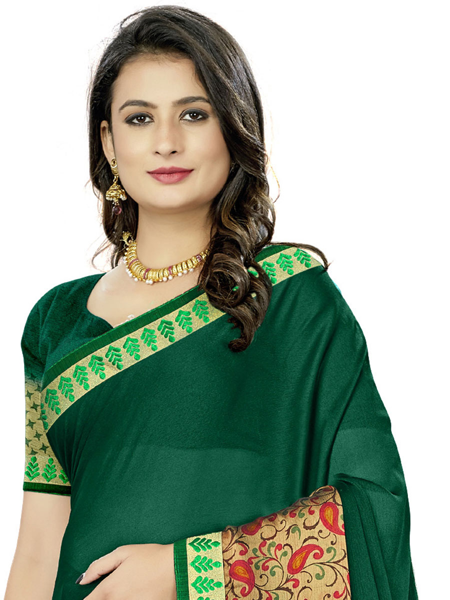 Hunter Green Rangoli Silk Printed Festival Saree