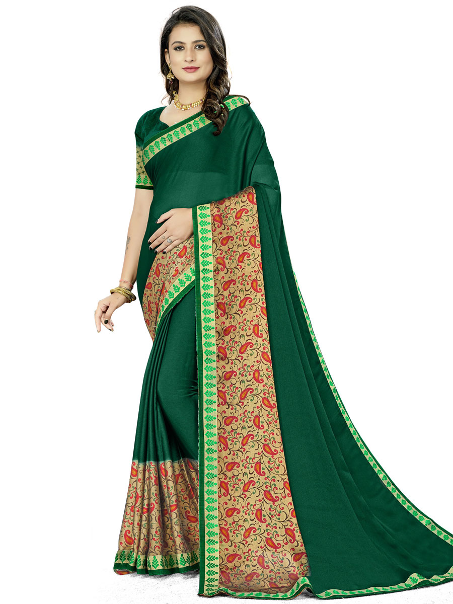 Hunter Green Rangoli Silk Printed Festival Saree