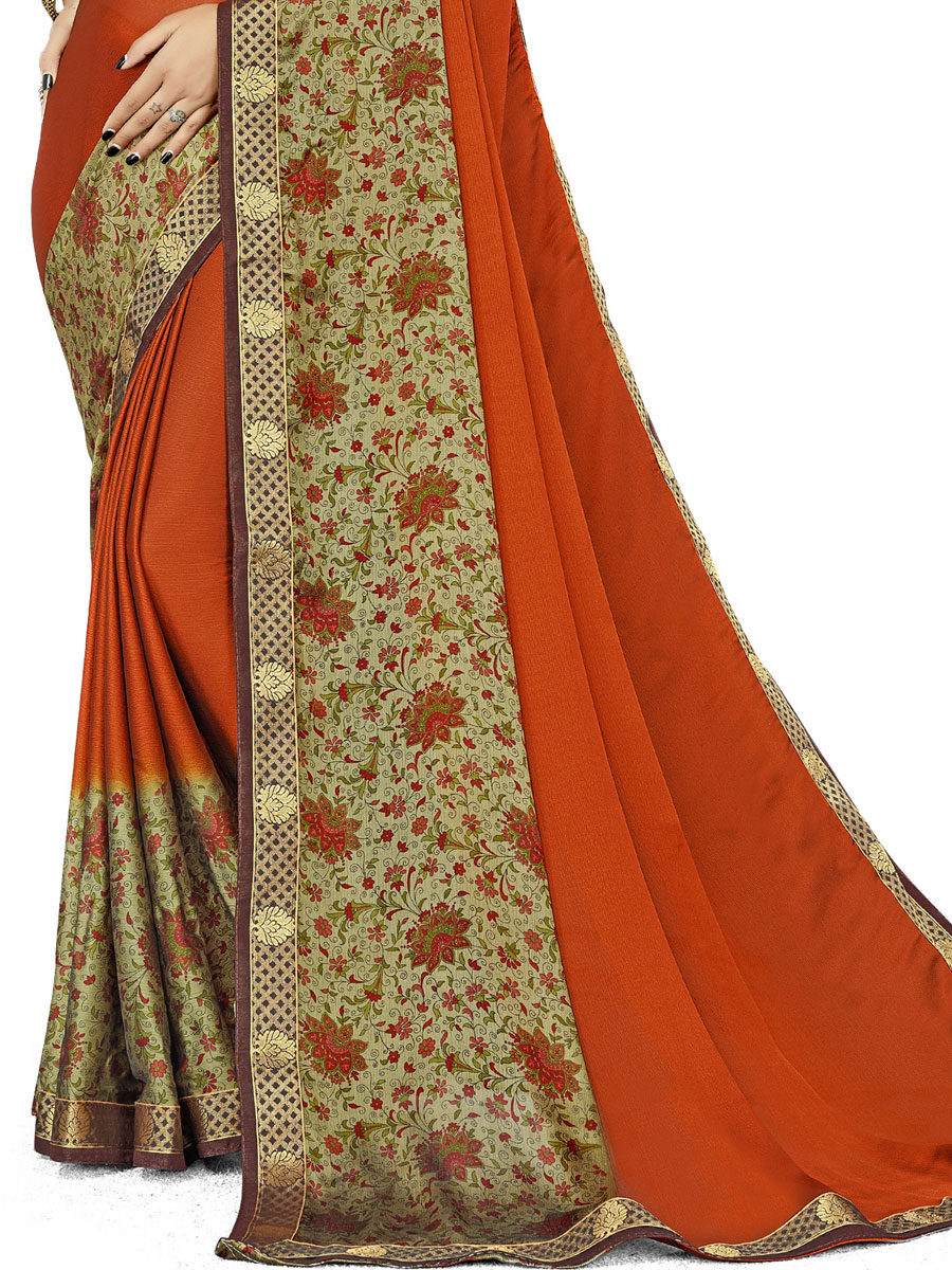 Burnt Orange Rangoli Silk Printed Festival Saree