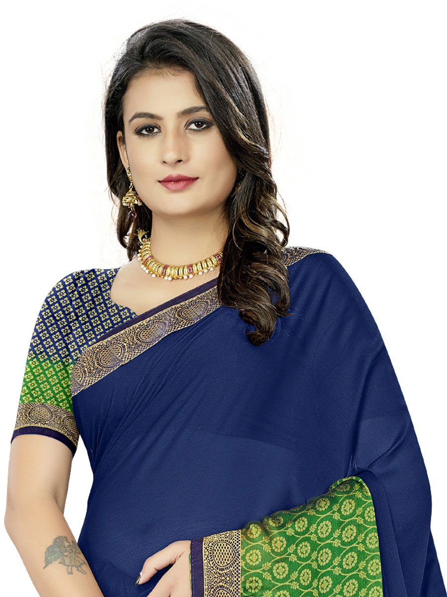 Navy Blue Rangoli Silk Printed Festival Saree